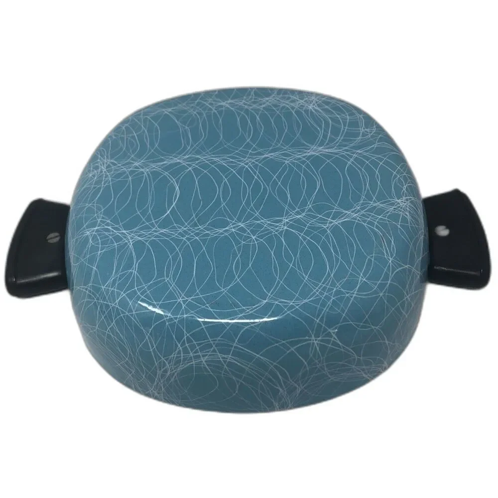 Serendipity 2 Qt Casserole MCM Spaghetti Drizzle Enamel Turquoise Black Cookware